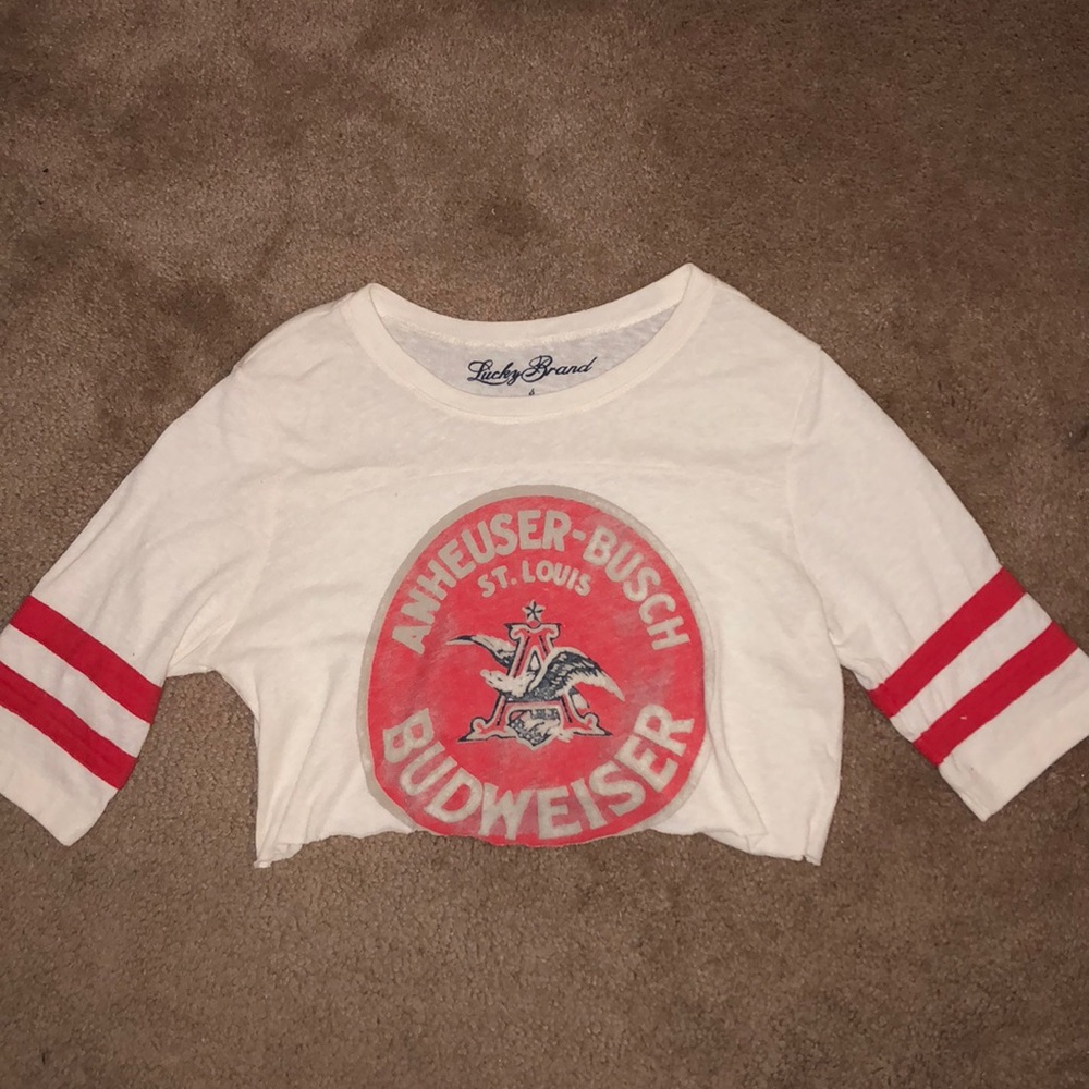 Lucky Brand vintage Budweiser cropped shirt